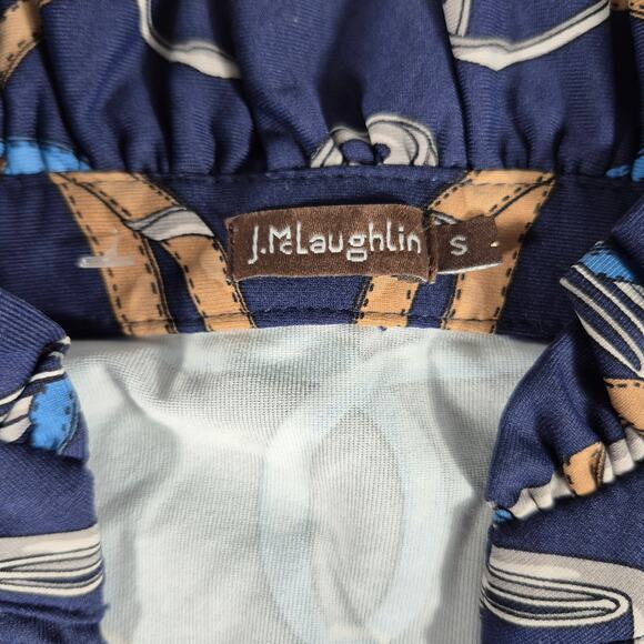 J Mclaughlin Blue Gold Equestrian Horse Bridle Rein Print Catalina Dress Small - Picture 2 of 7